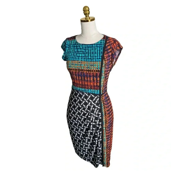 LAUNDRY by SHELLI SEGAL Women’s Multicolor Abstract Bodycon Sheath Dress Size 4 - Picture 7 of 14